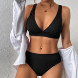 Summer new style small pit strip pure color bikini two-piece set sexy beach vacation women's swimsuit