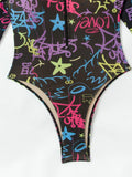 2026 Printed Long Sleeve with Long Pants Sexy One Piece Swimsuit Women Swimwear Female Flowers Padded Bather Bathing Suit Swim