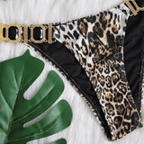 Bikini 2026 Sexy Leopard Diamond Chain Swimwear Swimsuit Women Halter Bikinis Set Bathing Suit Beach Bikini Luxe Female Push Up