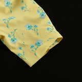 FDYOUI 2026 Summer V-neck Short Sleeve Floral Print Yellow Party Dress Women Single Breasted Lace-up Slim Long Vacation Dresses