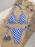 Sexy Pink Plaid Micro Bikini 2026 Women Halter Push Up Bra Tie Side Thong Swimsuit Brazilian Beach Bathing Suit Swimwear Biquini