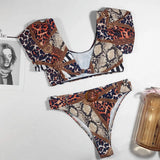 New Sexy Two Piece Swimsuit Swimwear Women Print High Waist Short Sleeve Bathing Suit Beachwear Belt Decor Banadores Mujer 2026