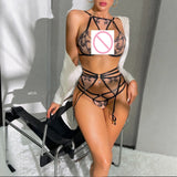 Lace see-through halter bra set sexy strap suspender bra three-piece set