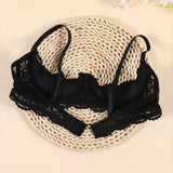 Sexy hollow half-cup bra set, lace push-up, push-up nipples, see-through thong and collar, four-piece set