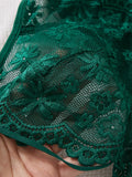 A set Net fabric see-through deep V nightgown thong set - emerald green floral lace strapless fitted sexy nightgown set ZA825096