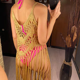 3 Colors Hollow Out Fringe Tassel Knitted Crochet Tunic Beach Cover Up Cover-ups Beach Dress Beach Wear Beachwear Female V3847