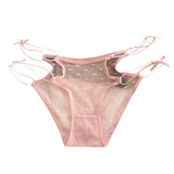 2026 Womens Briefs Sexy Love Mesh Transparent Low Waist Triangle Pants Thin Bow Knot Hollow Breathable Thongs Ruffled Panties