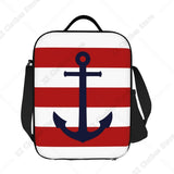 Custom Black White Nautical Anchor Stripe Thermal Insulated Lunch Bag Women Lunch Tote for Outdoor Camping Travel Bento Food Box