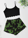 Summer Pajamas Set for Women Nightwear Sexy Dragon Printed Vest Halter Top Shorts Suit Homewear Sleepwear Loungewear