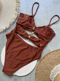 Sexy Red One Piece Swimwear Women Removable Shoulder Strap Ring Linked Bikini Monokini 2026 Backless Hollow Out Beach Swimsuit