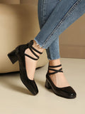 Metallic Silver Gold Women Mary Jane Pumps Square Toe Block Heel Crisscross Ankle Strap Back Zipper Elegant Party Dress Heels