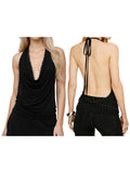 Women’s Summer Solid Color Studded Halter Tank Tops Fashionable Slim Fit Cowl Neck Backless Vest
