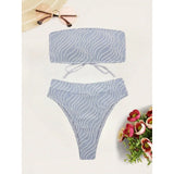 Sexy Wave Striped Bandeau High Waist Bikini Female Swimsuit Women Swimwear Two-Pieces Bikini Set Bather Bathing Suit Swim V5445