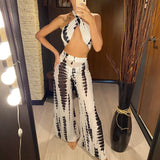Halter Printed With Beach Pants Bikini Women Swimwear Female Swimsuit Three-pieces Bikini set Bather Bathing Suit Swim V3542