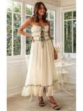 Foridol Spaghetti Strap White Sundress Flounced Edge Women's Dress Summer Beach Style Maxi Dress Bowknot Boho Vestidos 2025