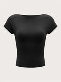 Women's O-neck Backless T-shirt Short Sleeve Solid Color Crop Top Summer Cute Baby Tee Y2K Clothes Bodycon Tunics Fashion Tank