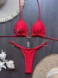 New Sexy Bikini Solid Color Lace-up Split Two-piece Swimsuit for Women