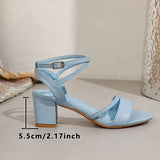 Big Size 42 Classic Blue Ankle Strap Sandals for Women Elegant Summer Block Heels Office Lady Daily Wear Shoes
