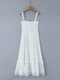 Summer Womens White Dresses Spaghetti Strap New in Long Dress 2025 Beach Casual Midi Party Vestidos Single Breasted Lace Dress