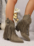 Women Ankle Boots Autumn  Suede Chelsea Boots Pointed Toe Tassel High Heel Shoe Rivet Fashion Retro Cowboy Boots Botas Mujer