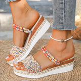 Colorful Woven Wedges Sandals Women 2025 Summer Thick Bottom Platform Slippers Woman Plus Size Slip On Bohemian Sandalias Mujer
