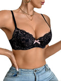 Floral Lace Push Up Women Bra Sexy Deep V Breathable Mesh Everyday Lingerie Thin Cup Adjustable Straps Underwire Bra