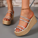 Fashion Chunky Wedges Slippers Women Transparent Pvc Thick Platform Sandals Woman 2025 Summer High Heels Sandles Plus Size 35-42