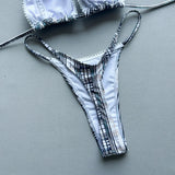 New 2026 Women's Micro Bikini Set Plaid Print Neck Lace-up Backless Biquini Beachwear Sexy Push Up Thong Low Waist  Bathing Suit