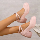 Fashion Ankle Strap Mary Janes Women 2026 PU Heel Pumps Woman  Party High Heels Shoes Female
