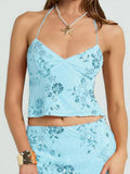 Women Backless Sequined Flower Summer Vest Beaded Halter Top Tie-up Sleeveless Camis Tops for Club Party