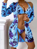 3 Pieces Printed Halter String Bikini 2026 Women & Kimono Swimwear Female Swimsuit Beachwear Bathers Bathing Swimming Swim Suit