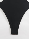 Sexy Hollow Out Backless Thong Bikini 2026 Women Black Coffee Golden Bead One Piece Swimsuit Beach Bathing Suit Holiday Swimwear