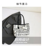 Large Capacity Printed Tote Bag, Fashion and Versatile Casual Single Shoulder Handbag with Pendant, College Style Women's Bags