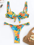 Printed Mini Thong V-bar Underwired Bikini Female Swimsuit Women Swimwear Two-pieces Bikini Set High Cut Bathing Suit Swim Lady