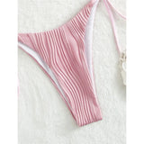 Sexy Wrinkled Halter Brazilian Bikini Female Swimsuit Women Swimwear Two-Pieces Bikini Set Bather Bathing Suit Swim Lady V4101