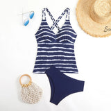 2026 Strappy Tankini Set Two Pieces Swimsuit Women Striped Swimwear Female Bathers Bathing Swimming Swim Suit Beachwear XXL