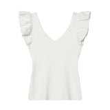 Fashionable Casual V-neck Flutter Sleeve Knit Top Women Ruffle Sleeve V Neck Knit Tank Top Sleeveless Slim Fit Casual Style C66D