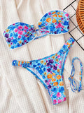 Flowers Printed U Neck Bikini Female Swimsuit Women Swimwear Two-pieces Bikini Set High Cut Bather Bathing Suit Swim Beach Wear