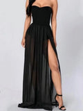 Womens Mesh Beach Wrap Skirt Bikini Cover-Ups High Waist See Through Slit Long Skirts Sexy Club Cover-ups