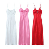 Foridol Ruffles Tie Up Satin Dress Women Elegant Maxi Long Summer Party Dress Spaghetti Strap Red Sexy Sundress Vestidos 2025