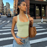 Women's Fashion Solid Tank Tops 2026 Streetwear Sleeveless T-shirt Female Square Collar Skinny Corset Y2K Girls Gray Crop Top
