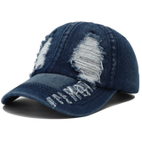 2024 New Solid Color Ripped Baseball Cap Washed Denim Snapabck Hat Hip Hop Breathable Streetwear Distressed Hats for Women Men