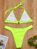 Halter Neon Green Brazilian Thong Bikini 2026 Female Swimsuit Women Swimwear Two Pieces Bikini Set High Cut Bathing Suit Swim