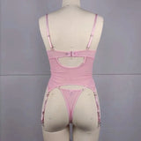 Toucheart Sexy Lingerie Suit for Women Broken Flowers Lingerie Lace Up Hollow Out Sexy Embroidery Sling Underwear Garters Set