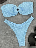 Wrinkled Fishnet Strapless Bandeau Bikini Women Swimsuit Female Swimwear Two-pieces Bikini set High Cut Bather Bathing Suit Swim