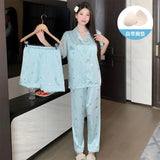 Women's padded pajamas spring and summer three-piece silk home clothes can be worn outside