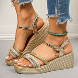 Plus Size 43 Wedge Heels Women's Sandals Summer Woven Ankle Buckle Platform Sandles Women Lightweight Thick Sole Rome Sandalias