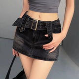 WOMENGAGA Korean Style Spicy Girl Denim Half Body Short Skirt Female Slim Tight Ultra Short A-line Slim Hip Skorts Fashion 3POJ