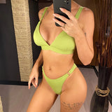 Sexy High Leg Cut Ribbed Bikini Women Swimwear Female Swimsuit Two-Pieces Bikini Set Padded Bather Bathing Suit Swim Lady V3255