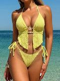 S - XL Wrinkled Tankini Halter Micro Bikini Women Swimwear Female Swimsuit Two-pieces Bikini Set High Cut Bathing Suit Swim Lady